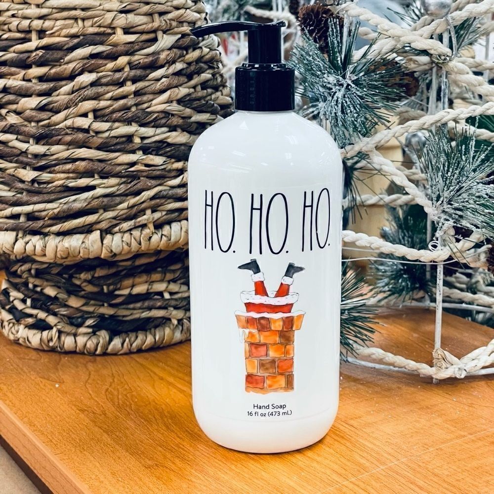 NWT Rae Dunn Reusable Christmas HO HO HO Santa Chimney Black/Ivory 16 hand soap